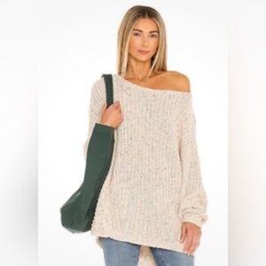 Oversized Knit Sweater Cream Speckled Cozy Boho Chic XS